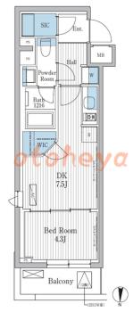防音室のある楽器可 賃貸物件 1 DK 15.8万円の図面１