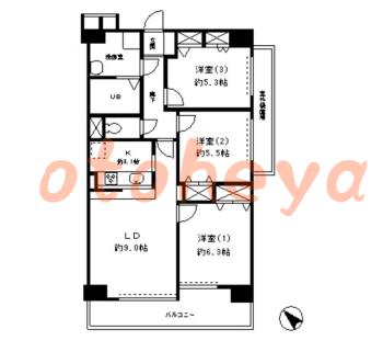 楽器可の賃貸物件 3 DK 20.6万円の図面１