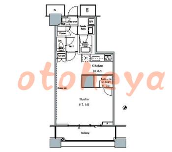 楽器可の賃貸物件 1 K 18.6万円の図面１