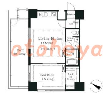 楽器可の賃貸物件 1 LDK 23.3万円の図面１