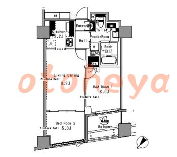 楽器可の賃貸物件 2 LDK 25万円の図面１