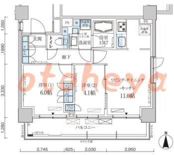 防音室のある楽器可 賃貸物件 2 LDK 21.8万円の図面１
