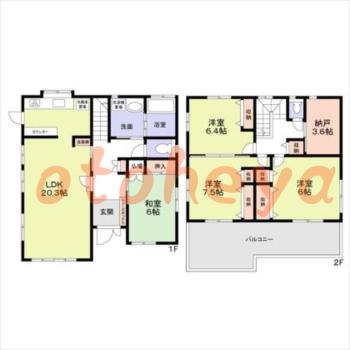 防音室のある楽器可 賃貸物件 4 SLDK 21.5万円の図面１