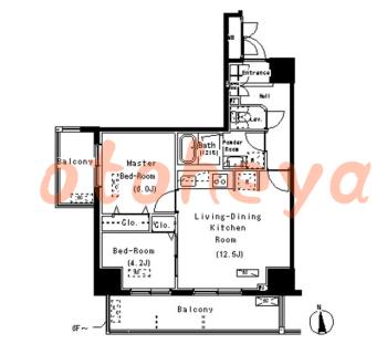 楽器可の賃貸物件 2 LDK 26万円の図面１