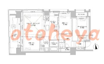 防音室のある楽器可 賃貸物件 2 SLDK 44.8万円の図面１