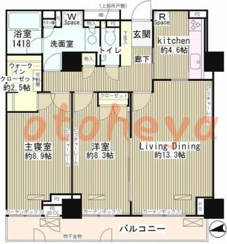 グランドピアノ可の賃貸物件 2 LDK 63万円の図面１