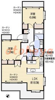 楽器可の賃貸物件 2 LDK 23.5万円の図面１