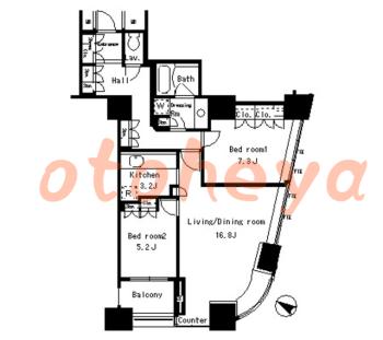 楽器可の賃貸物件 2 LDK 38.5万円の図面１