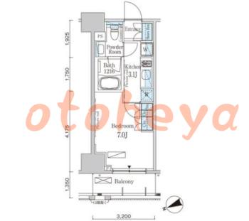 楽器可の賃貸物件 1 K 11万円の図面１