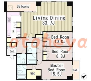 楽器可の賃貸物件 3 LDK 83.9万円の図面１