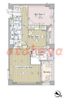 楽器可の賃貸物件 2 LDK 34万円の図面１