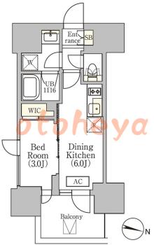 楽器可の賃貸物件 1 DK 13.9万円の図面１