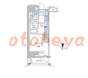 楽器可の賃貸物件 1 K 9.6万円の図面１
