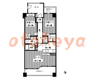 防音室のある楽器可 賃貸物件 2 LDK 14.2万円の図面１