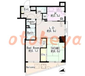 楽器可の賃貸物件 2 LDK 11.9万円の図面１