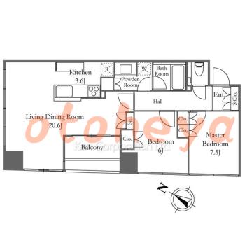 グランドピアノ可の賃貸物件 2 LDK 52万円の図面１