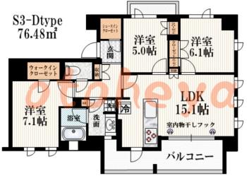 防音室のある楽器可 賃貸物件 3 LDK 17万円の図面１