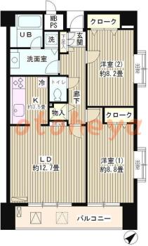 防音室のある楽器可 賃貸物件 2 LDK 34.5万円の図面１
