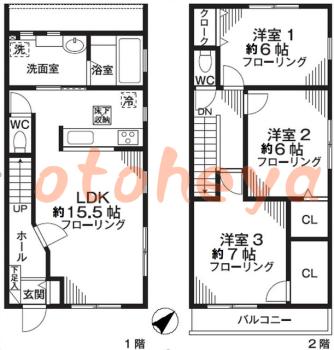 楽器可の賃貸物件 3 LDK 24万円の図面１