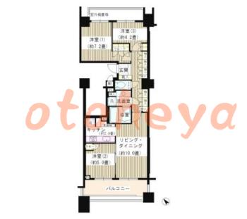 防音室のある楽器可 賃貸物件 3 LDK 28.9万円の図面１