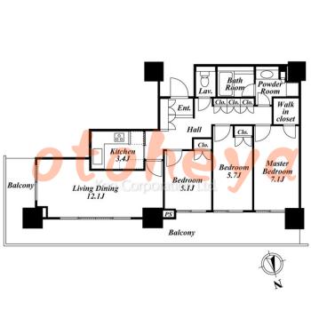 楽器可の賃貸物件 3 LDK 42.5万円の図面１