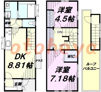 防音室のある楽器可 賃貸物件 2 DK 9.8万円の図面１