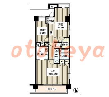 楽器可の賃貸物件 2 LDK 19.4万円の図面１