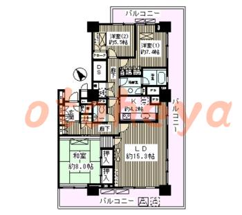 防音室のある楽器可 賃貸物件 3 LDK 42万円の図面１
