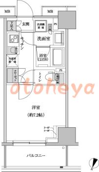 楽器可の賃貸物件 1 K 11.4万円の図面１
