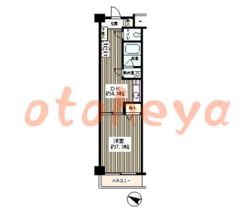 楽器可の賃貸物件 1 DK 7.9万円の図面１
