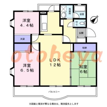 防音室のある楽器可 賃貸物件 3 LDK 10.4万円の図面１