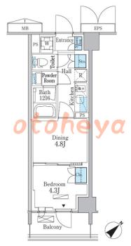 楽器可の賃貸物件 1 DK 13万円の図面１