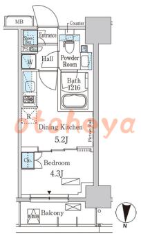 楽器可の賃貸物件 1 DK 13.3万円の図面１