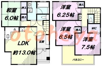 防音室のある楽器可 賃貸物件 4 LDK 13万円の図面１