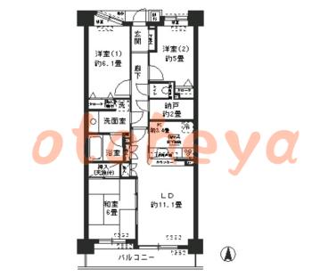 防音室のある楽器可 賃貸物件 3 LDK 15.2万円の図面１
