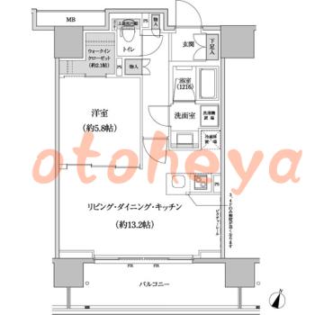 防音室のある楽器可 賃貸物件 1 LDK 21.7万円の図面１