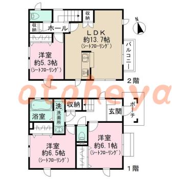 グランドピアノ可の賃貸物件 3 LDK 25.5万円の図面１
