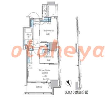 楽器可の賃貸物件 2 LDK 22.7万円の図面１