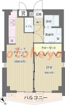 楽器可の賃貸物件 1 LDK 18.5万円の図面１