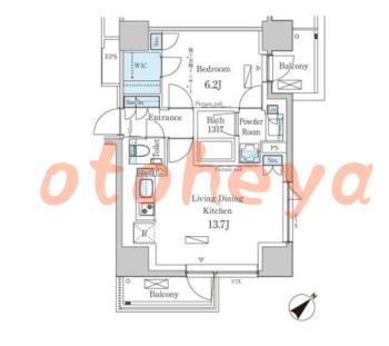 楽器可の賃貸物件 1 LDK 26.7万円の図面１