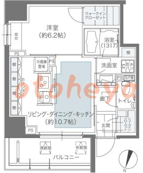 防音室のある楽器可 賃貸物件 1 LDK 17.5万円の図面１