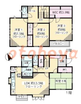 楽器可の賃貸物件 4 LDK 19.5万円の図面１