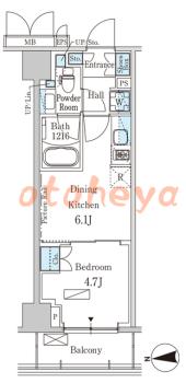 楽器可の賃貸物件 1 DK 13.7万円の図面１