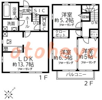 防音室のある楽器可 賃貸物件 3 LDK 10.4万円の図面１