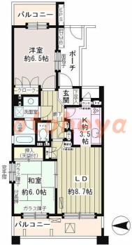 グランドピアノ可の賃貸物件 2 LDK 18万円の図面１