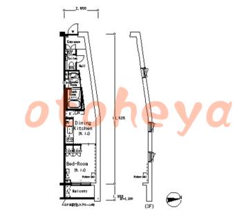 楽器可の賃貸物件 1 DK 21.4万円の図面１