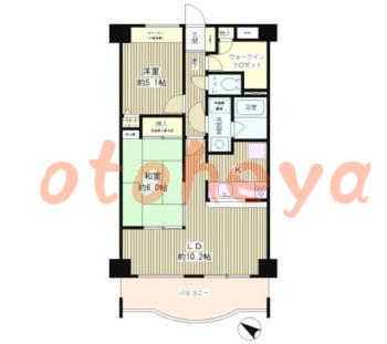 楽器可の賃貸物件 2 LDK 16.77万円の図面１