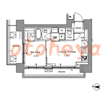 楽器可の賃貸物件 1 DK 13.8万円の図面１