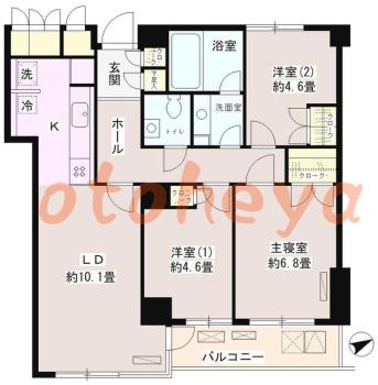 防音室のある楽器可 賃貸物件 3 LDK 19.3万円の図面１