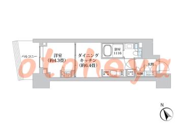 楽器可の賃貸物件 1 DK 13.2万円の図面１